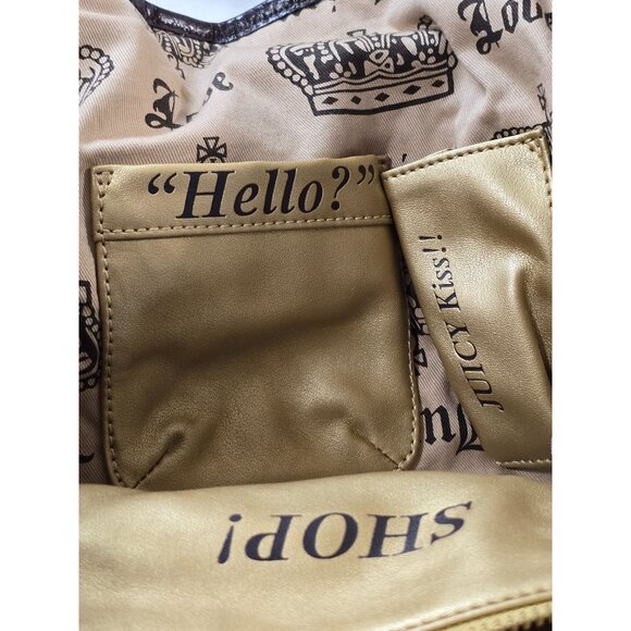 Y2K Juicy Couture Green Velvet Tote Bag With Black Leather Handles & Gold Accent - Picture 8 of 13